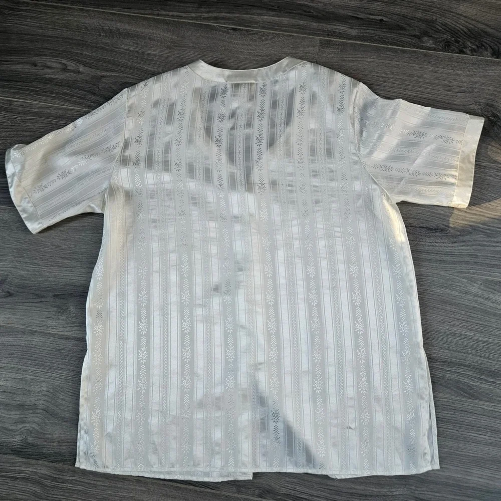 Vintage Victorias Secret Gold Label Pajama 2 Pc Set Ivory Satin Floral Stripe M - Picture 4 of 14